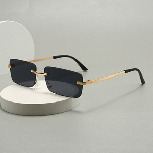 Custom Logo 2026 Vintage Unisex Small Rectangle Sun Glasses UV400 <b>Gradient</b> Shades Rimless Square <b>Sunglasses</b> for Women - Product Image 2