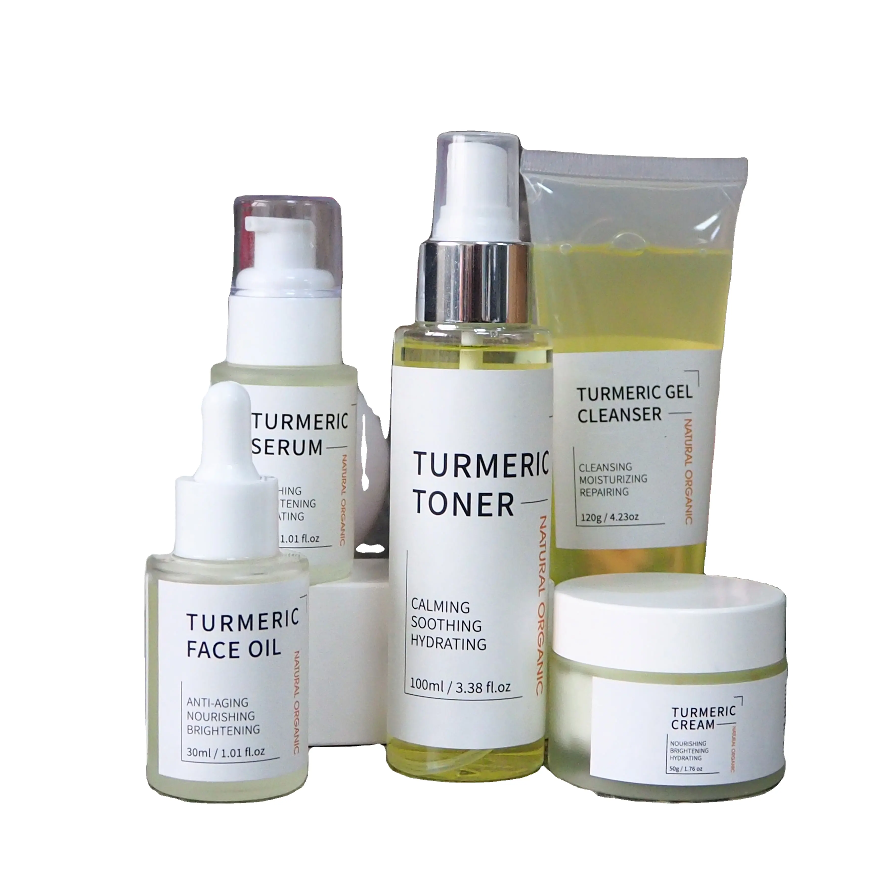 Korea Private Label Kurkuma Hautpflege Anti Akne Öl Bio Vega Toner Creme Sets White ning Kurkuma Hautpflege Set
