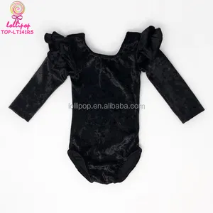 מוצק שחור קטיפה תינוק בנות ארוך שרוול רפרוף בגדי גוף בלט ילדים קטיפה בגדי כפול רפרוף לפרוע שרוולים בגד גוף