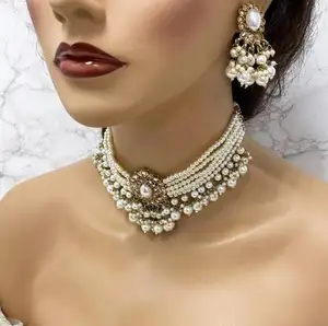 2023 Retro Luxury Bridal Jewelry Set Choker Necklace Earrings Wedding Jewelry Set Victorian Pearl for Women Opp Bag Zircon