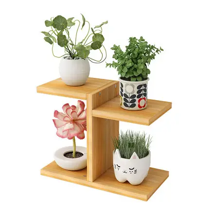 Présentoir personnalisable à Double couche en bois pour plantes, petit support avec quatre grilles pour présentation de fleurs, à la maison, pièces