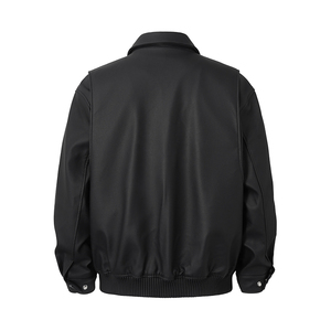 سترة رجالية من الجلد الصناعي بياقة متناقضة وأكمام مبطنة ثلاثية الأبعاد قصيرة وفضفاضة وعصرية - Product Image 2