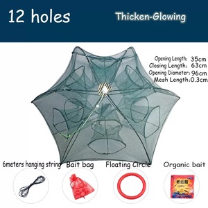 Piège à poissons crabe à 12 trous, piège à appâts de pêche pliable Cage en filet moulé - Product Image 3