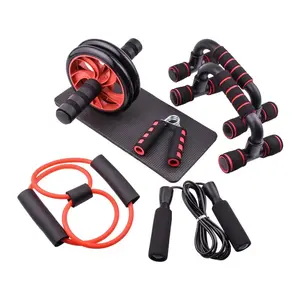 Top Quality Home Gym Fitness Set With Ab Wheel Roller Push Up Stand Jump Rope Hand Grip And Resistance Band