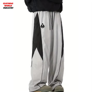 Men Double Waisted Sweatpants Custom Baggy Sweatpants Wide Leg <b>Drawstring</b> Pants Streetwear Gym black Men's Pants - Product Image 5