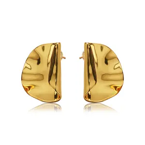 JY New Arrival Wholesale Fashion Jewelry exaggerated fashion texture rolled edge metal earrings luxury brass earrings jewelry