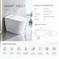 WC intelligent avec lumière d'ambiance colorée, couvercle à ouverture automatique, capteur de pied, chasse d'eau automatique, siège chauffant, séchoir à air chaud et fermeture automatique par capteur