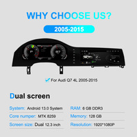 Moniteur GPS Android double écran 12,3 pouces pour Q7 4L 2005-2015, écran QLED HD, affichage central du tableau de bord, compteur automobile