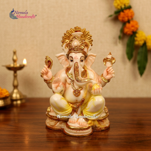 Figura de Resina Hecha a Mano del Dios Ganesha de Nirmala Handicrafts, Decoración Religiosa Tradicional para Mesa, Hogar, Templo, Diwali, Inauguración de Casa - Product Image 1