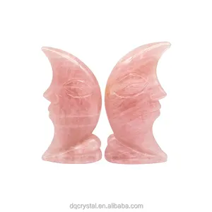 Оптовая продажа Высокое качество Кристалл розовый кварц Луна лицо Кристалл ремесла розовая резьба лицо статуя для украшения дома