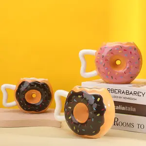 Nette kreative keramische Kaffeetasse lustige rosa Donut-Form-Kaffeetasse mit Griff