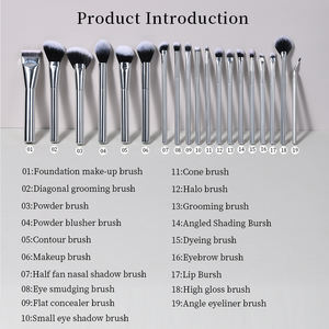 Ensemble de pinceaux de maquillage de qualité professionnelle, 19 pièces, en aluminium argenté de luxe, personnalisable par l'usine OEM, pour le maquillage du visage. - Product Image 2
