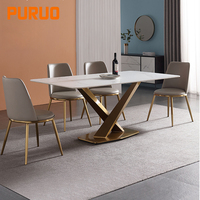 Table à manger Puruo en quartz, ensemble de salle à manger 5 pièces, mobilier classique avec cadre en acier, table et chaises de salle à manger blanches et grises de 48 pouces