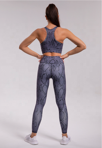 Của phụ nữ biểu tượng tùy chỉnh áo ngực thể thao Bộ yoga thoáng khí bán buôn Python in ấn phòng tập thể dục xà cạp Workout Activewear OEM yoga quần áo - Product Image 5