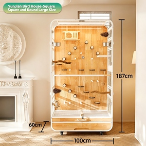 Décoration d'intérieur moderne pour oiseaux, cage à oiseaux de luxe élégante en bois et verre, base stable, résistante à l'usure, écologique, sûre, grande taille - Product Image 6