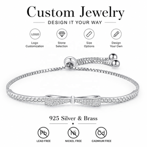 925 Sterling Silver Jewelry Manufacturer 5A Cubic Zircon Heart Shape Bow Water Drop Gold Plated <strong>Adjustable</strong> Tennis <strong>Bracelet</strong> - Product Image 1