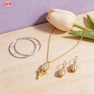 Joyería Chapada en Oro de 18K, Tulipán con Circonita AAA, Conjuntos de Joyería de Moda al por Mayor, Looks para Mujer de Primavera/Cita/Té de la Tarde - Product Image 4
