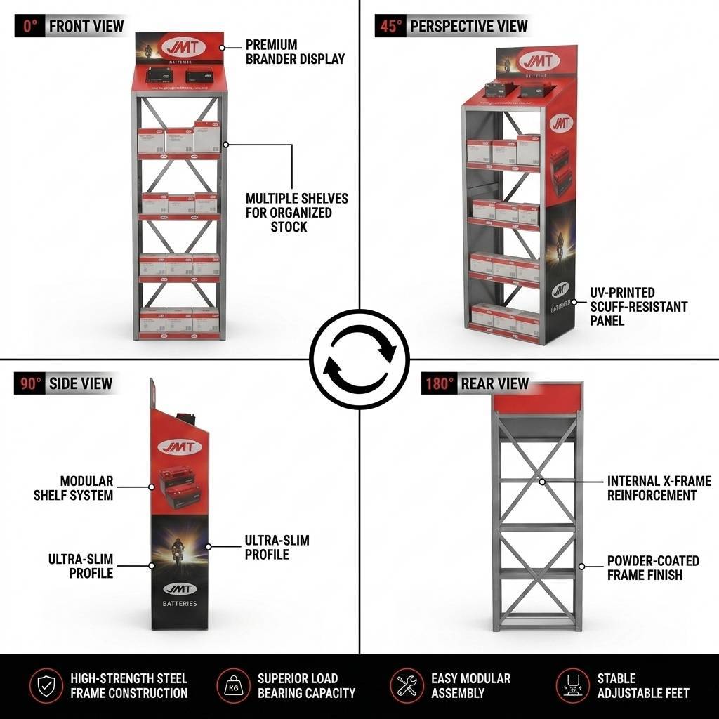 Heavy Duty Metal Floor Standing Retail Display Rack for Battery Custom Branded POP Display Stand for Auto Parts Store — view 4