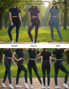 Conjunto de leggings y top corto Bethel, largo completo, con estampado de puntos, cintura alta, sin costuras, elástico en cuatro direcciones, ropa de yoga, tallas S, M, L, XL - Product Image 2
