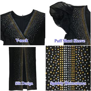 Elegantes Abendkleid für Damen mit Kurzen Ärmeln, V-Ausschnitt und Schlitz, Festliche Kleidung mit Funkelnden Strasssteinen, Maxi-Kleid - Product Image 5