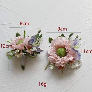 Toptan simülasyon çiçekler gelin damat nedime düğün balo sarı beyaz pembe mor korsage broş bilek çiçek korsage - Product Image 2