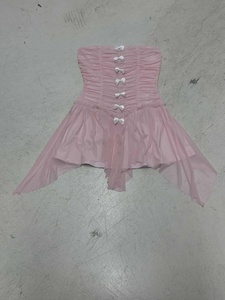 Vestido corto francés con lazo, estilo bustier, dobladillo fruncido asimétrico, sexy y casual para fiesta - Product Image 6