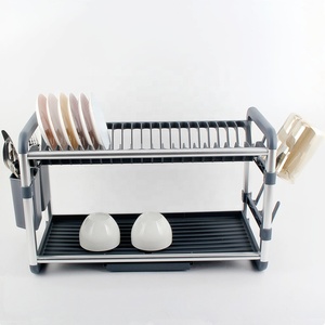 Estante de aluminio para platos para mostrador de cocina, organizadores de cocina de 2 niveles y estante de almacenamiento con escurridor y soporte para cubiertos - Product Image 3