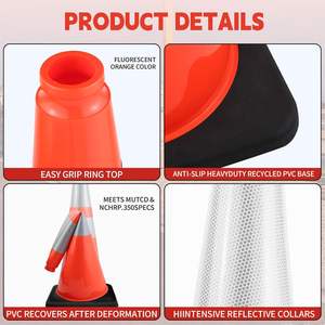 28 بوصة مخاريط حركة المرور البلاستيكية الممتازة مع قاعدة سوداء و 6 "+ 4" الياقات العاكسة للقيادة الحذر وقوف السيارات ، - Product Image 3