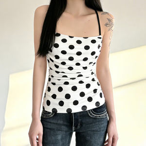 Sweet Girl Polka Dot Halter Tie Cami <b>Top</b> <b>Cross</b> Backless Design Sexy Sleeveless Summer Beachwear <b>Top</b> - Product Image 3