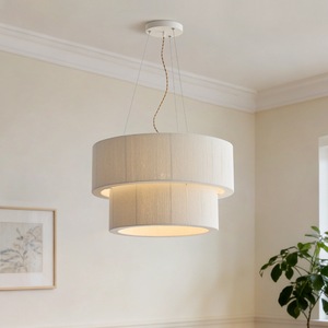 Lustre rond en tissu tissé de style nordique, E27, à six têtes, pour salon, chambre à coucher, éclairage domestique - Product Image 2