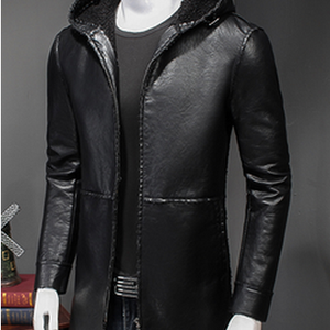 <span class=keywords><strong>Giacca</strong></span> di pelle europea Slim con cappuccio da <span class=keywords><strong>uomo</strong></span> in <span class=keywords><strong>Cashmere</strong></span> moda e tempo libero nella sezione lunga - Product Image 1