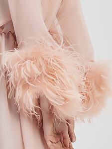 Vestido de novia de plumas de avestruz para mujer, conjunto de tul transparente, largo, Sexy, de satén, de crepé, elegante, con plumas - Product Image 2