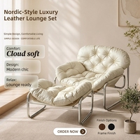 Chaise longue Bauhaus inclinable capitonnée avec structure en acier inoxydable et revêtement en cuir PU pour salon, chambre, balcon, petit appartement