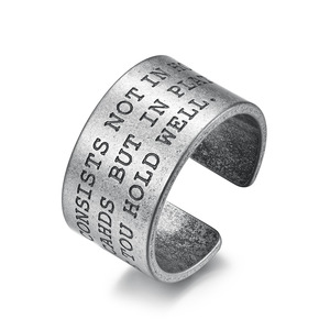 European American Trendy Retro Distressed Open <b>Titanium</b> Steel <b>Ring</b> With Inspirational English Letters Unisex Fashion Jewelry - Product Image 1
