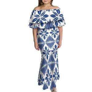 Polynesian Tonga Tribal Mermaid Ballkleider Benutzer definierte Melanesia Tapa Blumen druck Double Layered Rüschen Plus Size Damen kleider - Product Image 2
