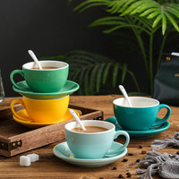Nueva Tendencia, Juego de Tazas y Platos de Café de Cerámica Personalizadas de 300 ml, Coloridas, para Café Americano y Latte, para Cafetería