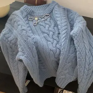 Los más vendidos Ropa de punto Suéter de punto Cable Knit Ripped Suéter de ganchillo de moda