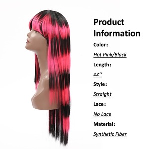 JINRUILI barato al por mayor personalizar pelo sintético largo recto <span class=keywords><strong>pelucas</strong></span> negro y rosa Peluca de <span class=keywords><strong>fiesta</strong></span> para mujer - Product Image 2