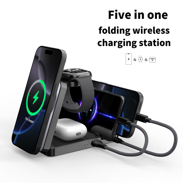 TBFIT 2025 Wholesale Foldable Magnetic 15W 3-in-1 Type-C PD Wireless Charger Portable Fast Charging Dock Holder for IWatch for