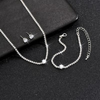 Ensemble de bijoux en argent plaqué NYY, 3 pièces, avec strass, collier ras du cou, bracelet, bague, boucles d'oreilles, ensemble de bijoux de mariage pour femmes