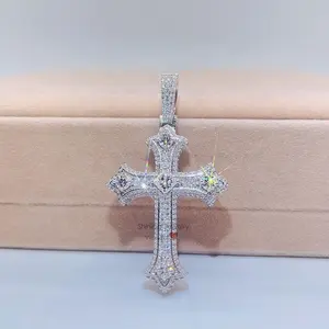 drop shipping solid silver 4mm tennis chain with vvs moissanite diamond cross pendant