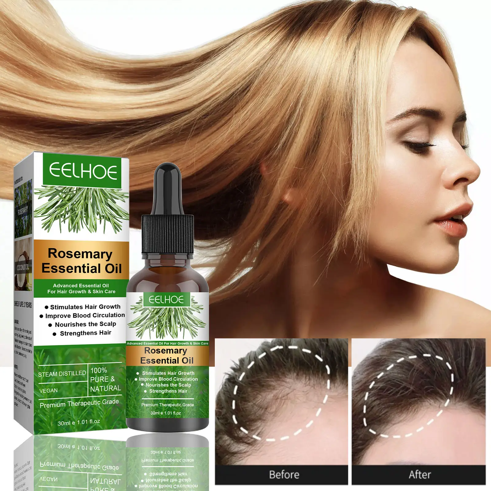 2024 Explosão natural orgânico Mão hidratante Pure Rosemary Dense Hair Growth Óleo essencial para todos os tipos de pele