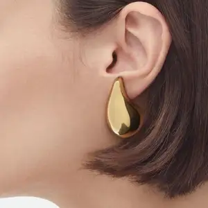 18k Gold Plated Stainless Steel Women Fashion Waterdrop Waterproof Jewelry Hollow Big Large Chunky Tear Water Drop Earrings
