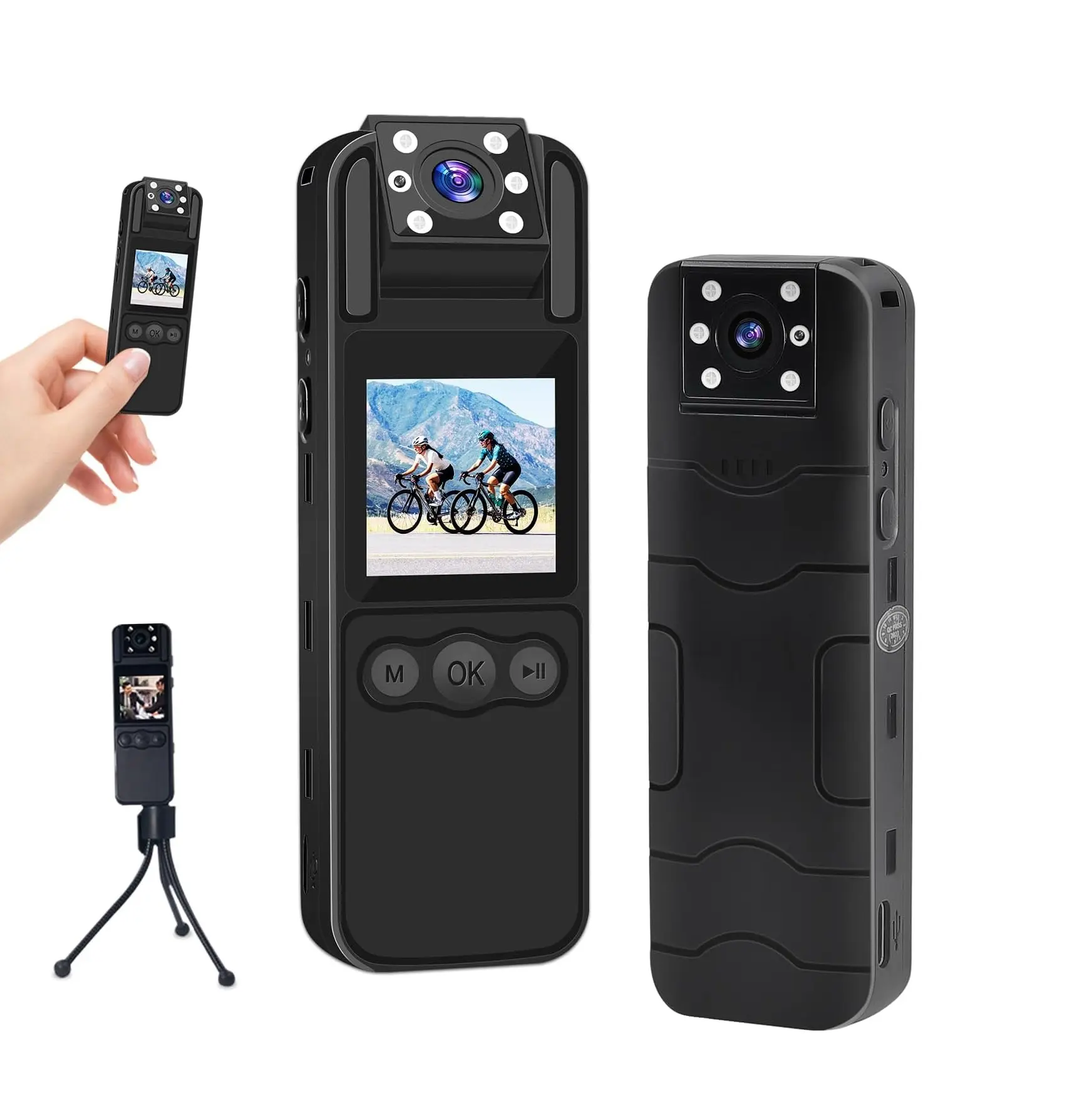1.3 "Draagbare Mini Body Versleten Camera Met 1080P Hd Draaibare Lens Audio Video Opname Draagbare Pocket Cam Voor Vloggen Fietsen