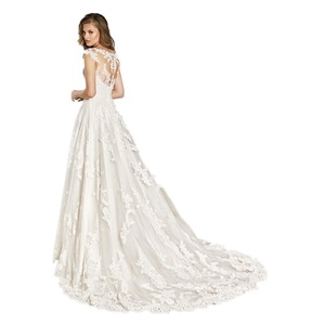 <b>Lace</b> V-Neck A-Line Wedding Dress Natural Waist Off <b>White</b> Polyester Simple Style Zipper Version - Product Image 5