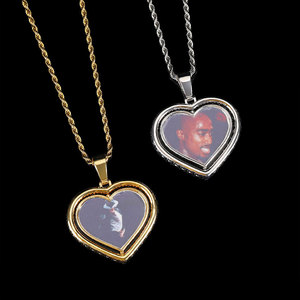 Colgante Giratorio de Doble Cara con Foto de Corazón Estilo Hip Hop, Chapado en Oro Personalizado, Engaste de Puntas, Plata 925, Moissanita, Estilo Iced Out para Conciertos - Product Image 1