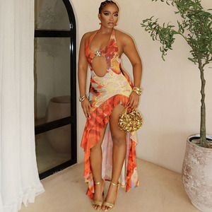 Vestidos Largos Casuales Sin Mangas para Mujer con Estampado y Cuello en V Halter con Espalda Descubierta Elegantes para Dama <span class=keywords><strong>Maxi</strong></span> - Product Image 5