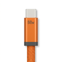 Câble de charge USB-A vers Type-C tressé orange 88W pour smartphone, tablette, ordinateur portable, batterie externe, voiture, maison, voyage