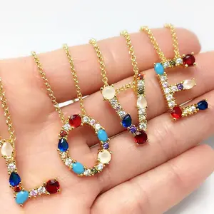 Custom Colourful Crystal AAA CZ 26 Capital Letters Pendant Necklace For Women Initial Name Jewelry