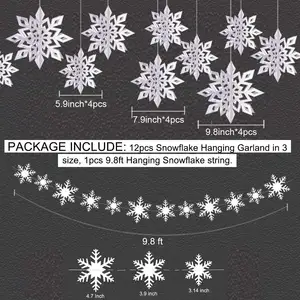 6PCS Snowflakes Garland Winter Christmas Winter Wonderland Holiday New Year Party Home Hanging Paper Snowflakes Decorations